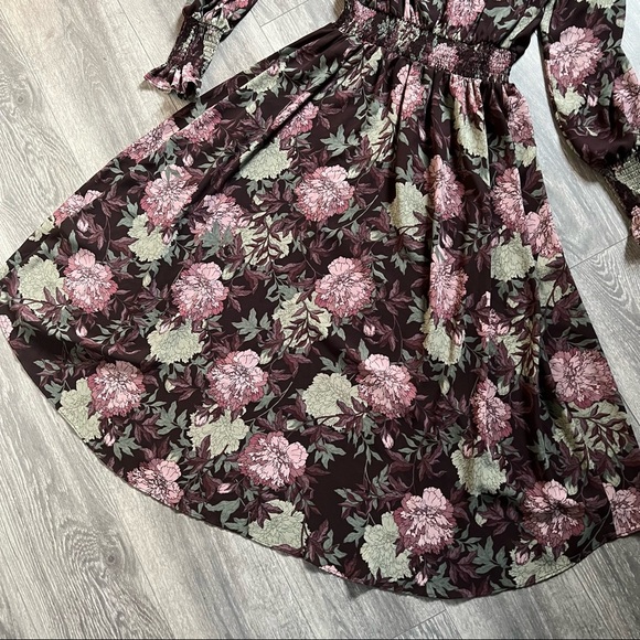 Nanette Lepore floral high neck high-low smocked chiffon dress size 8 - Picture 10 of 14